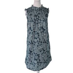 Boden Size 6L Sleeveless Smocked Mini Dress Green‎ Paisley Bud Pockets